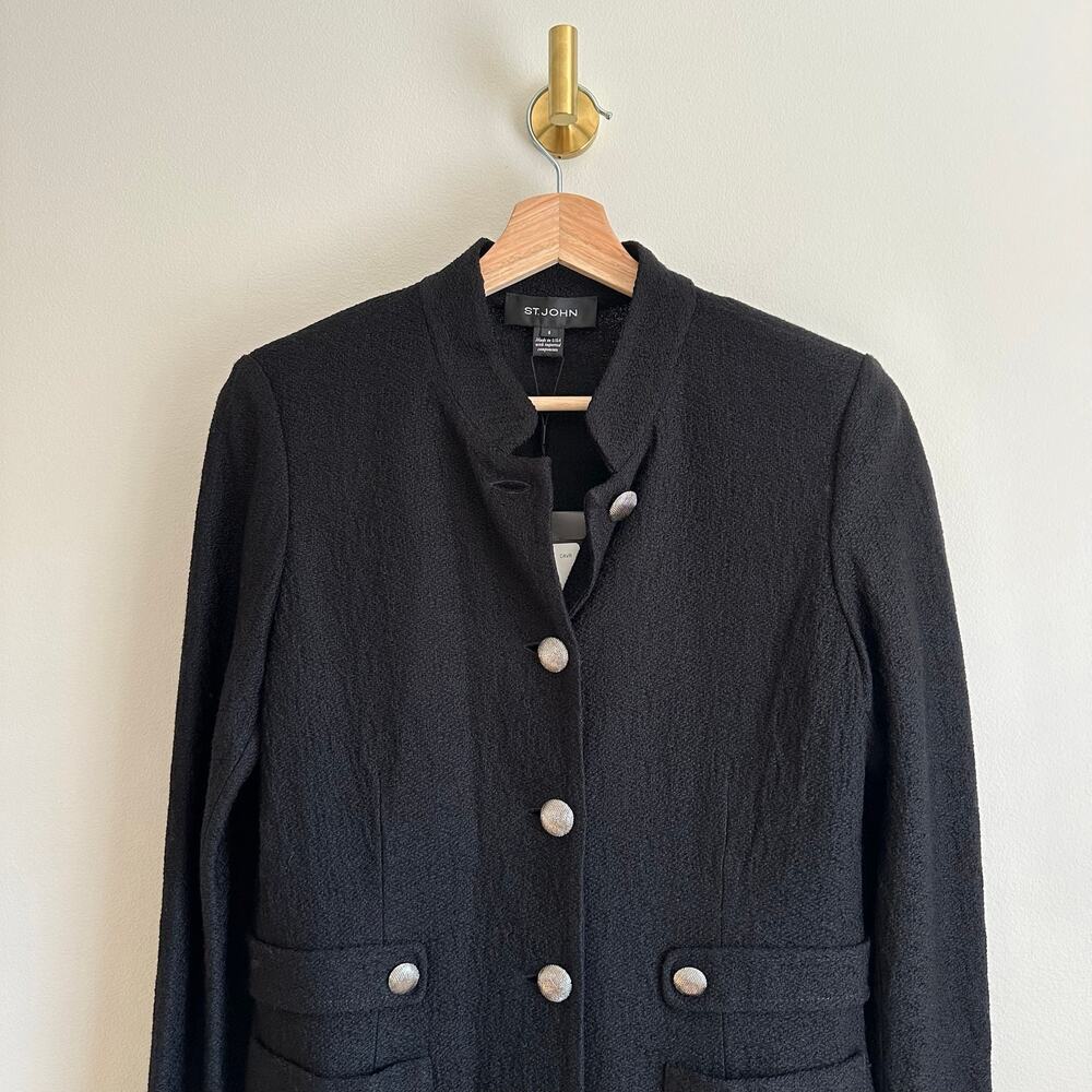 ST. JOHN Button Front Pockets Long Sleeve Dress Caviar Line 8 - Picture 4 of 16